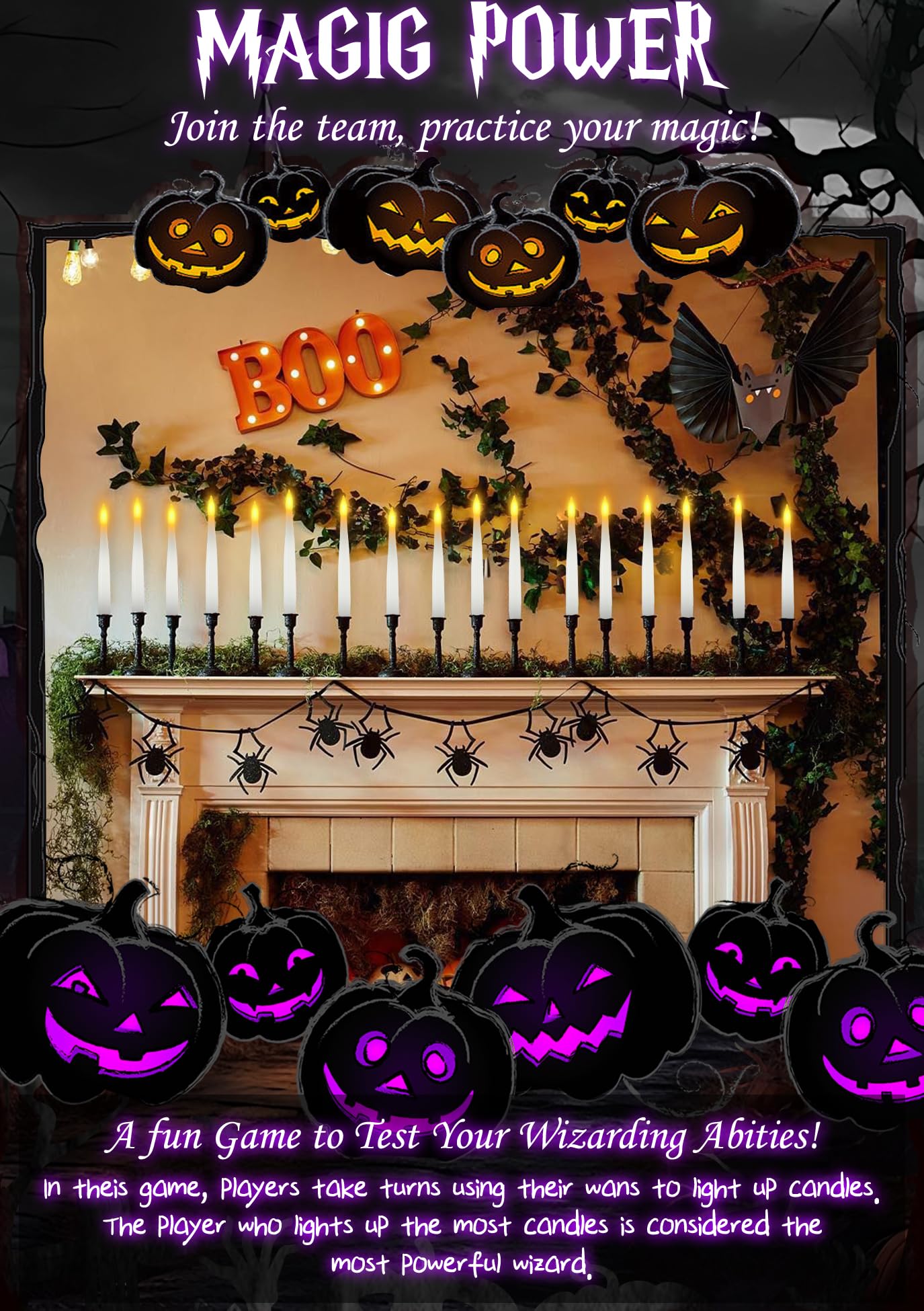 Dreacompy Halloween Decoration, Floating Candles with Wand, 10 PCs Flameless Magic Hanging Candles with 11 AAA Battery, Flickering Warm Light Floating LED Candle Taper Candle Set Birthday, Xmas Gift