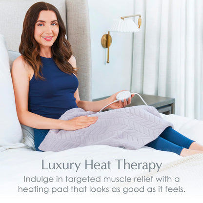 Pure Enrichment PureRadiance Luxury Heating Pad for Cramps, Back, Neck, & Shoulder Pain Relief, Patented Design, Soft Faux Fur & Micromink, 6 Heat Settings, Machine Washable, 12”x24”(Cloud)