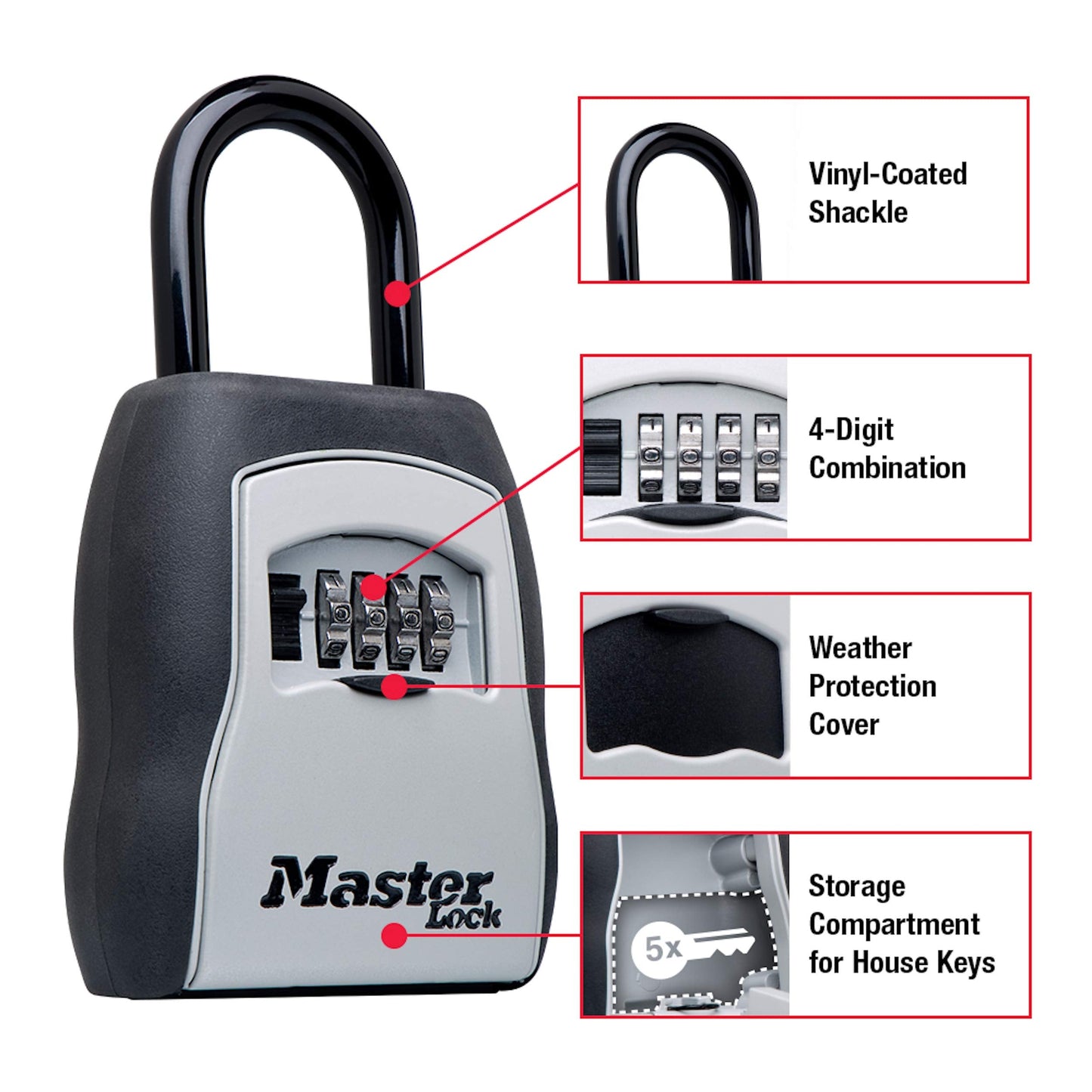 Master Lock Key Lock Box with Code, Outdoor Lock Box for Realtors, Property Managers and Landlords, Ideal for Short-Term Rentals, Key Safe Holds 5 Keys, 5 Pack, 5400EC5
