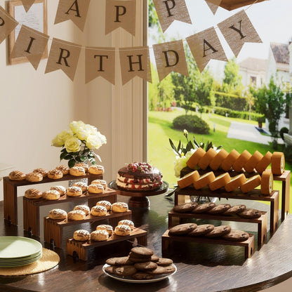 2 Set Wooden Tiered Risers Display Stands for Vendor Events,Stackable Wood Cupcake Display Stand,Farmhouse Decor Wood Dessert Table Display Set,Vendor Booth Display Items,Food Display Risers for Party