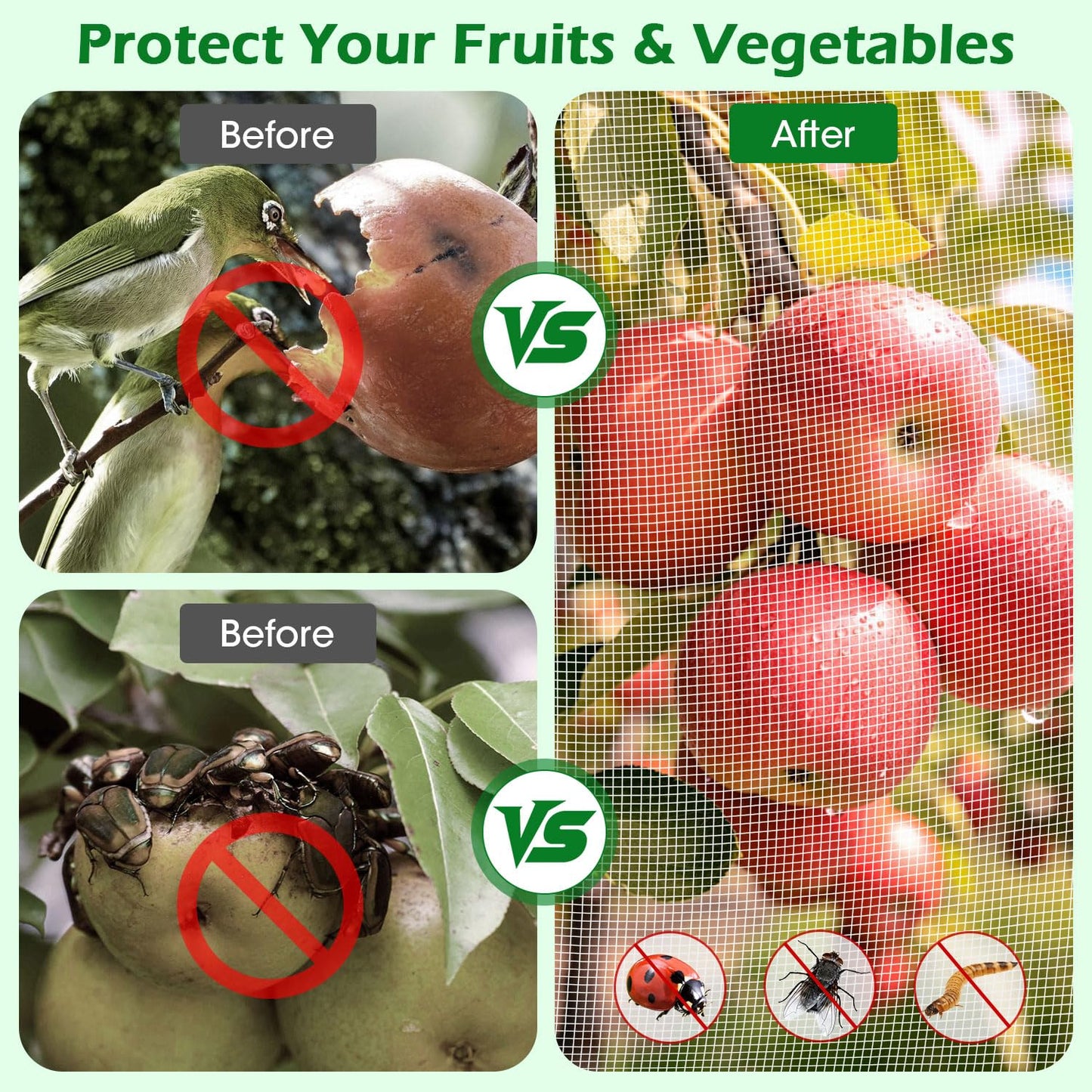 8'x8' Fruit Tree Netting Cover with Zipper and Drawstring, Ultra-Fine Mesh Garden Plant Insect Pest Net Barrier Protection Covers to Prevent Squirrel Bird Deer Cicadas Bag for Blueberry Tomato-1Pcs