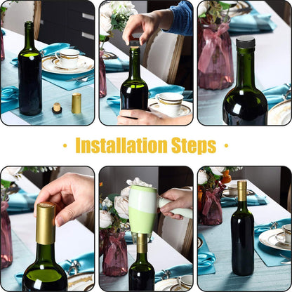 Blulu 100 Pack Wine Sealer for Wine Bottles, 50 Pcs Cork Stoppers and 50 Pcs PVC Heat Shrink Capsules Bottle Resealer Kit for Cruise Home Cellars Wedding Christmas Party(Gold, Black)