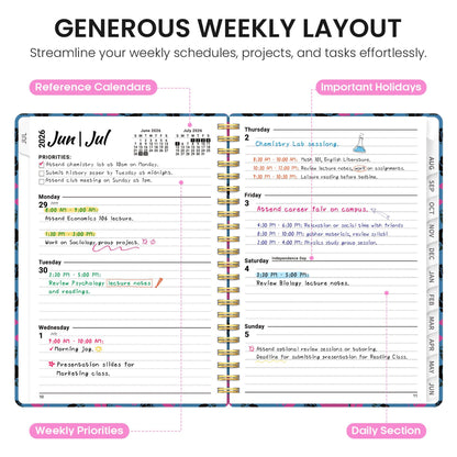 Planner 2026–2027, Weekly & Monthly Academic Organizer for School Year, Jul 2026–Jun 2027, Hardcover Planner with Tabs, Back to School Essential, 6.3" x 8.5", Midnight Roses