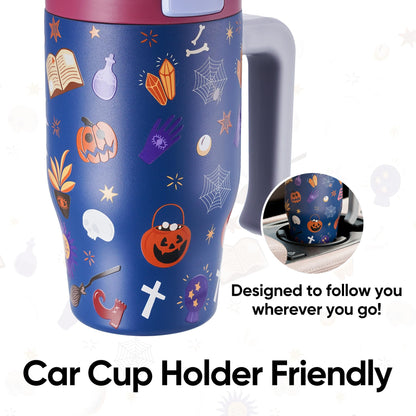 Fijinhom 18 oz Toddler Tumbler with Handle, Stainless Steel Insulated Water Bottle Coffee Mug with Straw, Toddler Cups, Kids Water Bottle for School, Sports, Travel, Ghostly Cuties