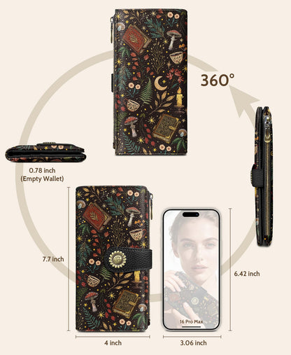 GIANCOMICS Book Mushroom Womens Wallet RFID Blocking, Credit Card Holder Bifold, PU Leather Travel Billfold, Long Cute Cash Purse, Zipper Coin Pocket Clutch, 11 Card Slots, Ladies Gift Woman