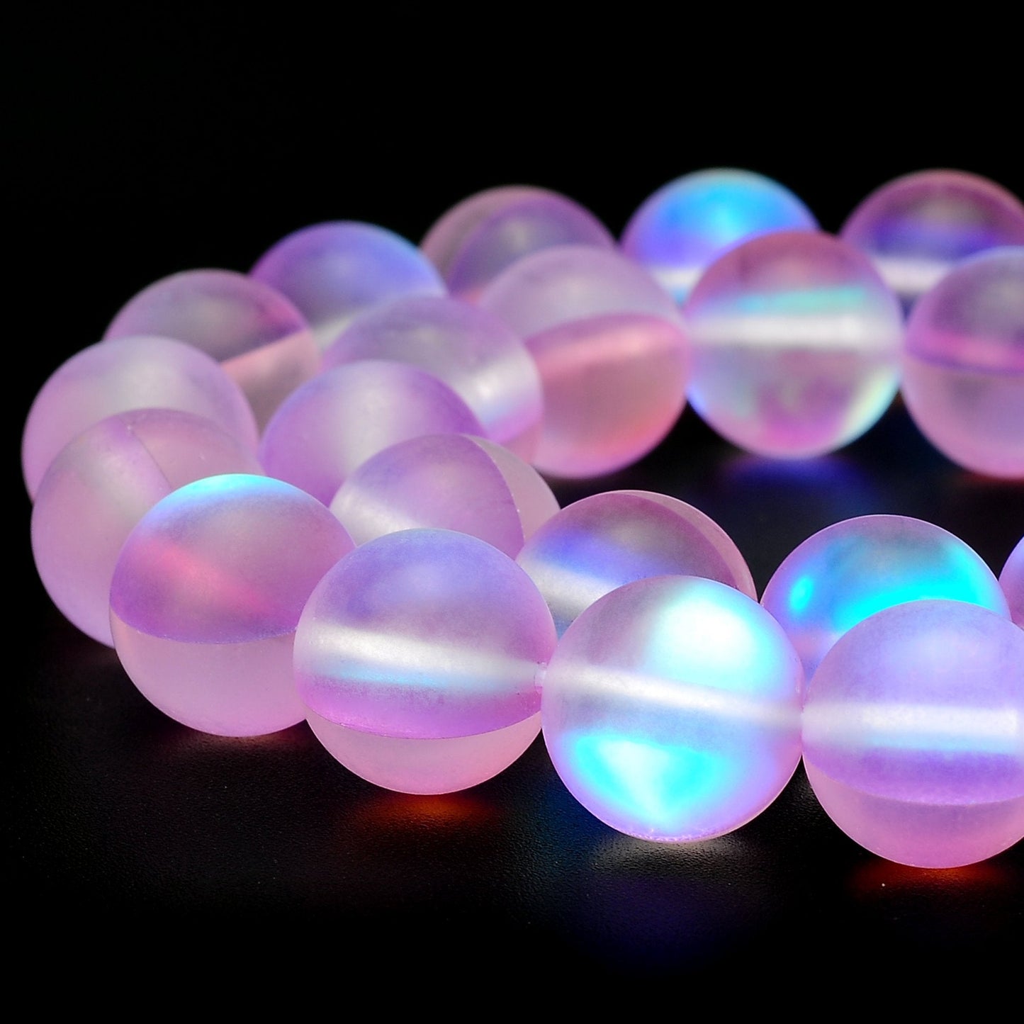 RUBYCA 6mm Round Moonstone Matte Crystal Glass Beads Aura for Jewelry Making Purple, 1 Strand