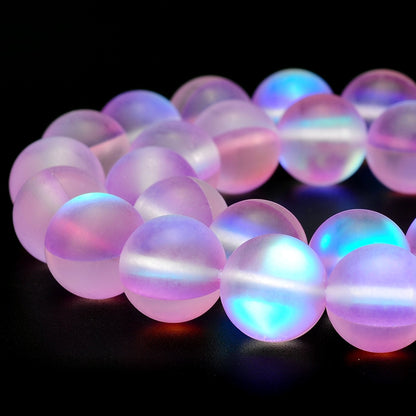 RUBYCA 6mm Round Moonstone Matte Crystal Glass Beads Aura for Jewelry Making Purple, 1 Strand