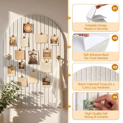 Mindsoft 2 Pcs 35" x 24" Large Integrated Arched Felt Bulletin Board - Foldable Cork Board Alternative - No Assembly Wall Decor for Office, Bedroom & Home Display Photos (Oatmeal)