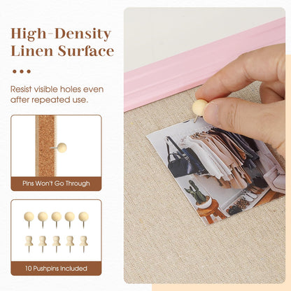 DOLLAR BOSS Linen Bulletin Board 36" x 24", Decorative Cork Boards for Walls with White Wood Frame, Premium Fabric Pin Board for Office, Home & School Room Decor, Pink