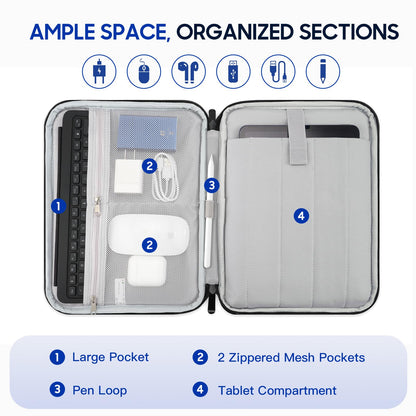 TiMOVO 9-11" Tablet Sleeve Bag for iPad 11-inch A16 2025, iPad 10.9"/10.2"| Air 11 Inch/5th/4th Gen. 10.9", Galaxy Tab A9+/A11Plus 11", Protective Bag with Pockets, Black