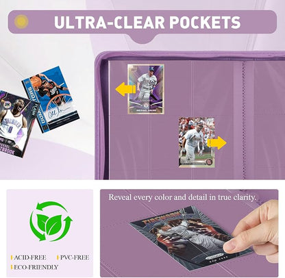 Trading Card Binder 9 Pocket, 360 Pockets Double-Sided Card Album, Premium PU Leather Zipper Card Holder for MTG, TCG, Sports & Game Cards, Must-Have for Collectors（Purple）