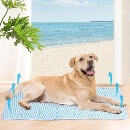 Cooling Dog Mat Q-Max>0.5 - Rapid Cooling Tech, Thin Breathable Crate Pad, Portable Washable Summer Mat, Chill Soothing Fabric - 41"x27" Extra Large Dog, Blue