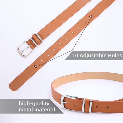 Womens Leather Belt, 4 Pcs Ladies Belts for Jeans with Zinc Alloy Buckle and 10 Adjustable Holes, Fits Waist 25-35 Inches