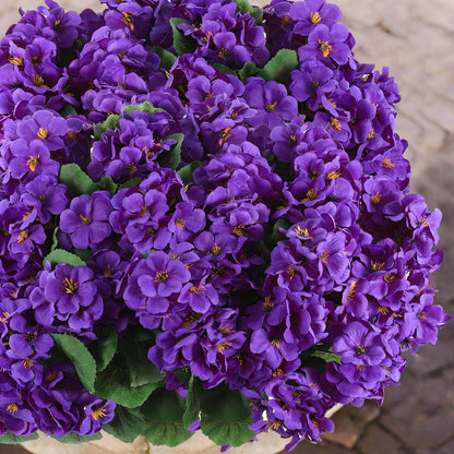Hananona Artificial Geranium Flowers for Outdoors Geranium Silk Flowers Outdoor UV Resistant Garden Plants Faux Flowers for Home Kitchen Table Centerpieces Decor (6, Purple)
