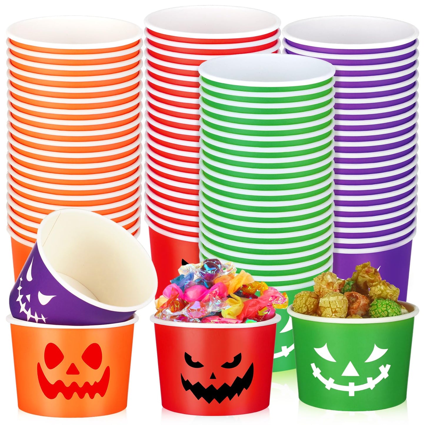 Uiifan 80 Pcs 8 Oz Halloween Disposable Cups Paper Snack Cups Halloween Party Cups Disposable Pumpkin Bowls for Adult Coffee Juice Hot Cold Drinks Candy Snack Party Supplies, 4 Styles