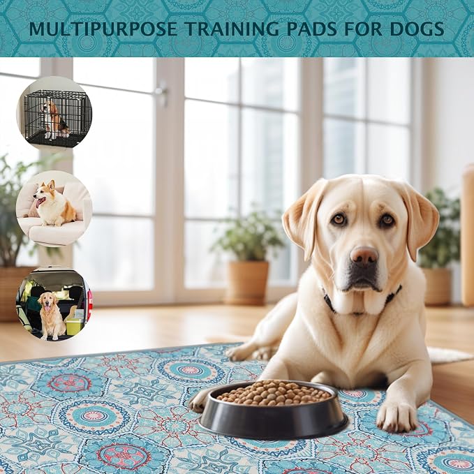IEUUMLER Washable Pee Pads for Dogs Extra Large 71" x 71", 1 Pack Non-Slip & Waterproof Whelping Pad, Reusable Puppy Potty Training Pad for Playpen EU007 (Green Medallion, 71"X71"-1pcs)