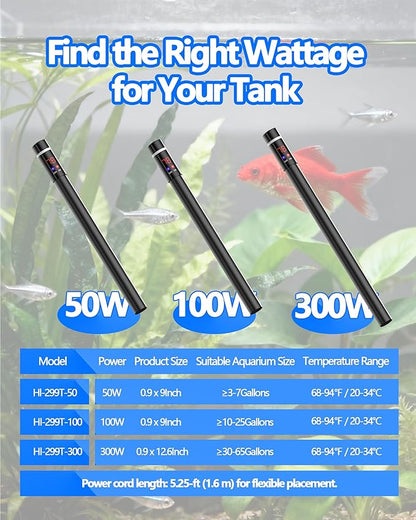 100W Titanium Aquarium Heater with LED Digital Display & External Controller – Submersible Fish Tank Heater, Precise ±1.8℉, IP68 Waterproof, for 10–25 Gallon Freshwater & Saltwater Tanks