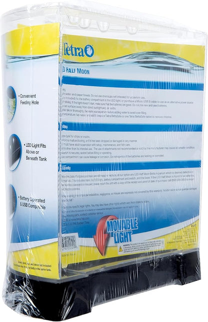 Tetra 1 Gallon Half Moon Small Fish Tank w/Movable LED Light, for Betta & Gold Fish, Aquarium | (Pack of 3)