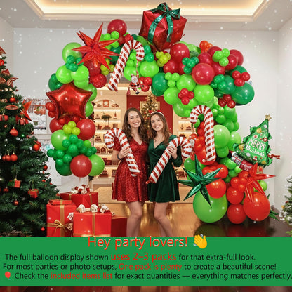 yeewaka Christmas Balloon Garland Arch Kit130+pcs Xmas Red Green Balloons with candy cane Christmas tree gift box Balloons for Kids Grinchmas Party Naughty Christmas Birthday Decorations