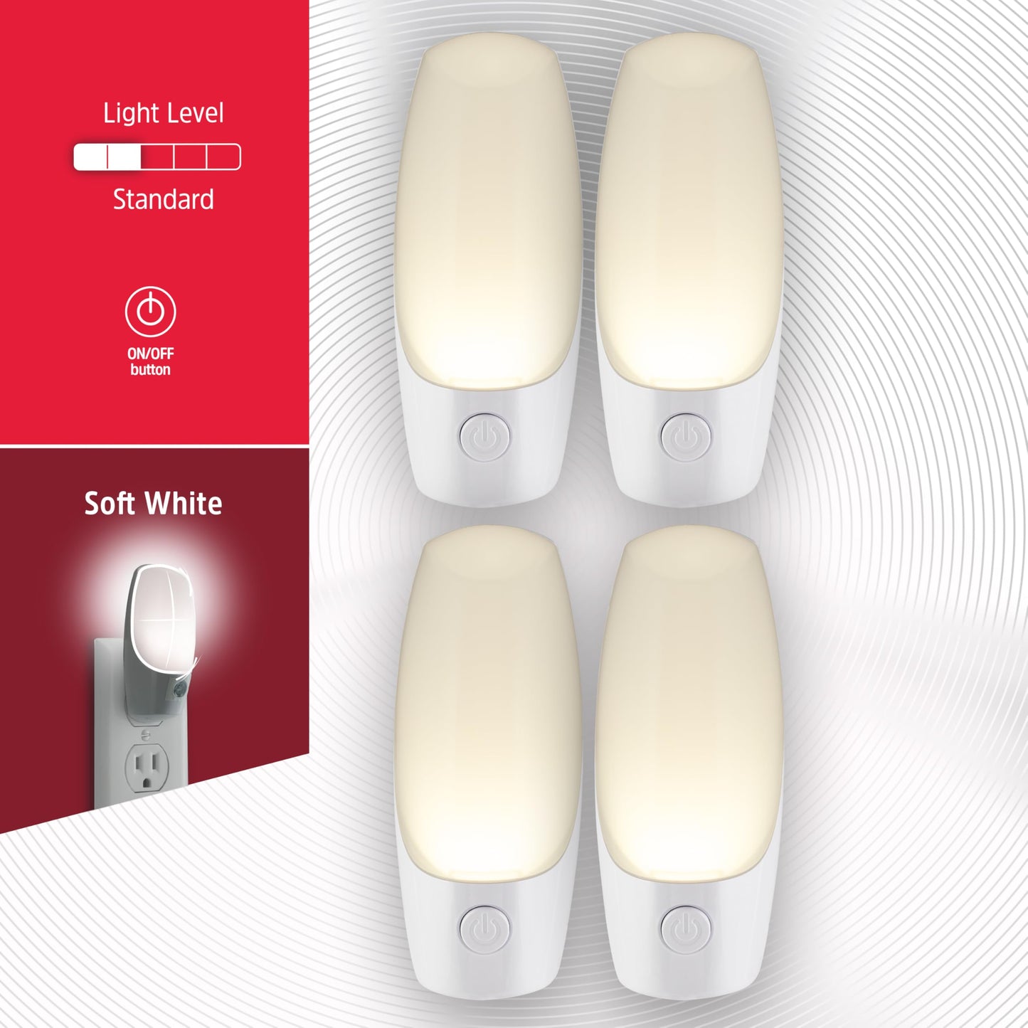 Energizer Manual On/Off LED Night Light Plug-in, Push Button, Compact, Contemporary, for Bedroom, Livingroom, Hallway, Bathroom, Nursery, Basement, White, 84135, 2 Pack