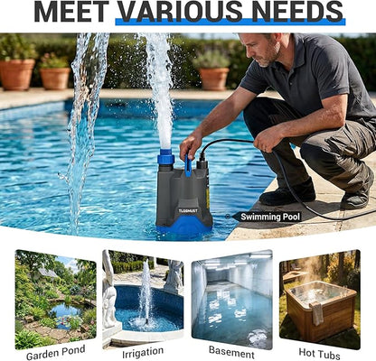 Submersible Water Pump, 1/3 HP 2450GPH Utility Pump Thermoplastic Electric Portable Transfer Water Pump for Swimming Pool Basement Flood Garden Pond Draining, Blue