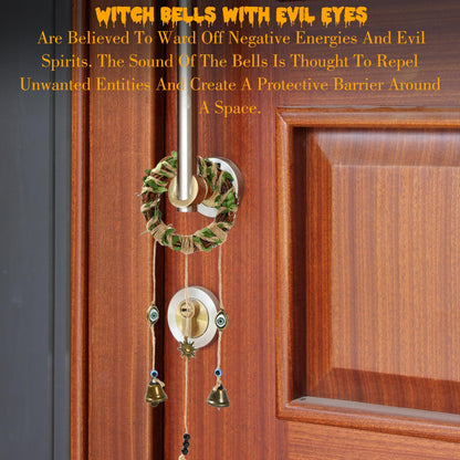 SANDOO 64pcs Witch Bells and Evil Eye for Protection DIY Kit - Witchcraft Supplies,Witches Bells for Door Knob, Windchimes Kit,Evil Eye Door Hanger for Home Bedroom Garden Halloween Decor, Witch Gifts