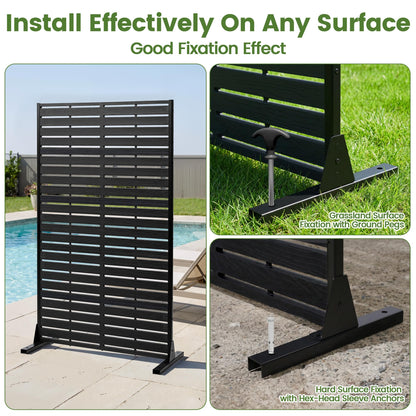 Diyfire Outdoor Privacy Screen 60" H HDPE Decorative Panel Freestanding Privacy Fence with Stand, Privacy Screens with Louvered 5 Panels, Weather-Resistant Panel Fence for Patio, Balcony, Pool, Black
