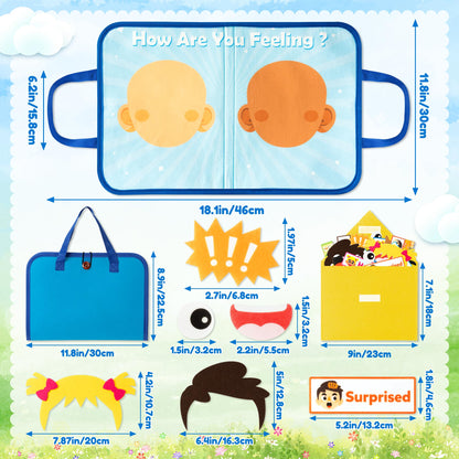 WATINC Travel Felt Board Story Set - Portable Felt Board Educational Birthday Gift for Boys Girls, Themed Storytelling Preschool Early Learning Interactive Play Kit for Toddlers (Emotional)