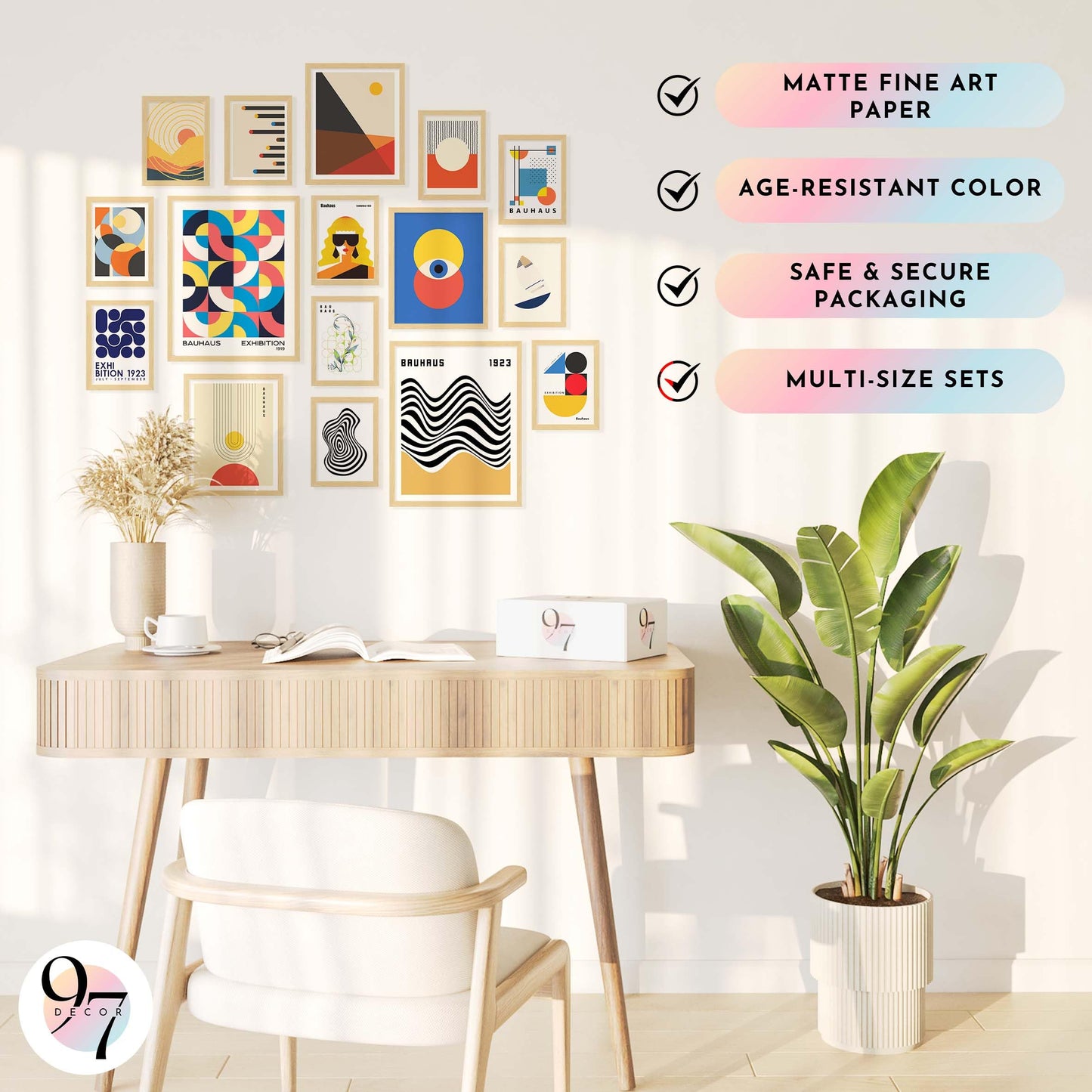 97 Decor Large 11x14 Bauhaus Wall Art Prints - Large Abstract Wall Art Decor, Mid Century Modern Art Wall Decoration, Bauhaus Poster Modern Painting Geometric Pictures For Bedroom Living Room (unframed)