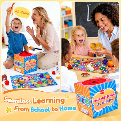 JoyCat Spanish Mystery Alphabet Box - Caja Misteriosa del Alfabeto for Kids, 27 PCS Spanish Letters & Sounds Sorting Game, Fine Motor Learning Toys for Preschool, Kindergarten, Easter Basket Stuffers