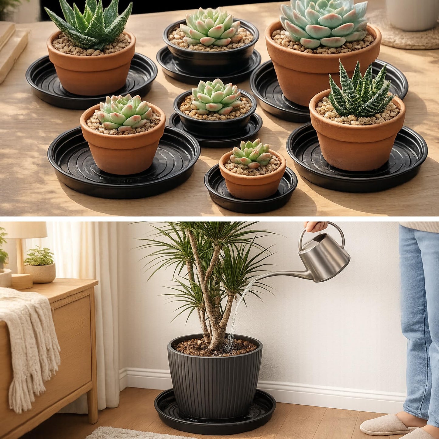 50 Packs 4 Inches Small Plant Saucers for Indoor Outdoor Use Heavy Duty Plastic Plant Plate Dish for Planter Bulk Round Flower Pot Drip Trays to Catch Water 4 to 20 Inch, Black