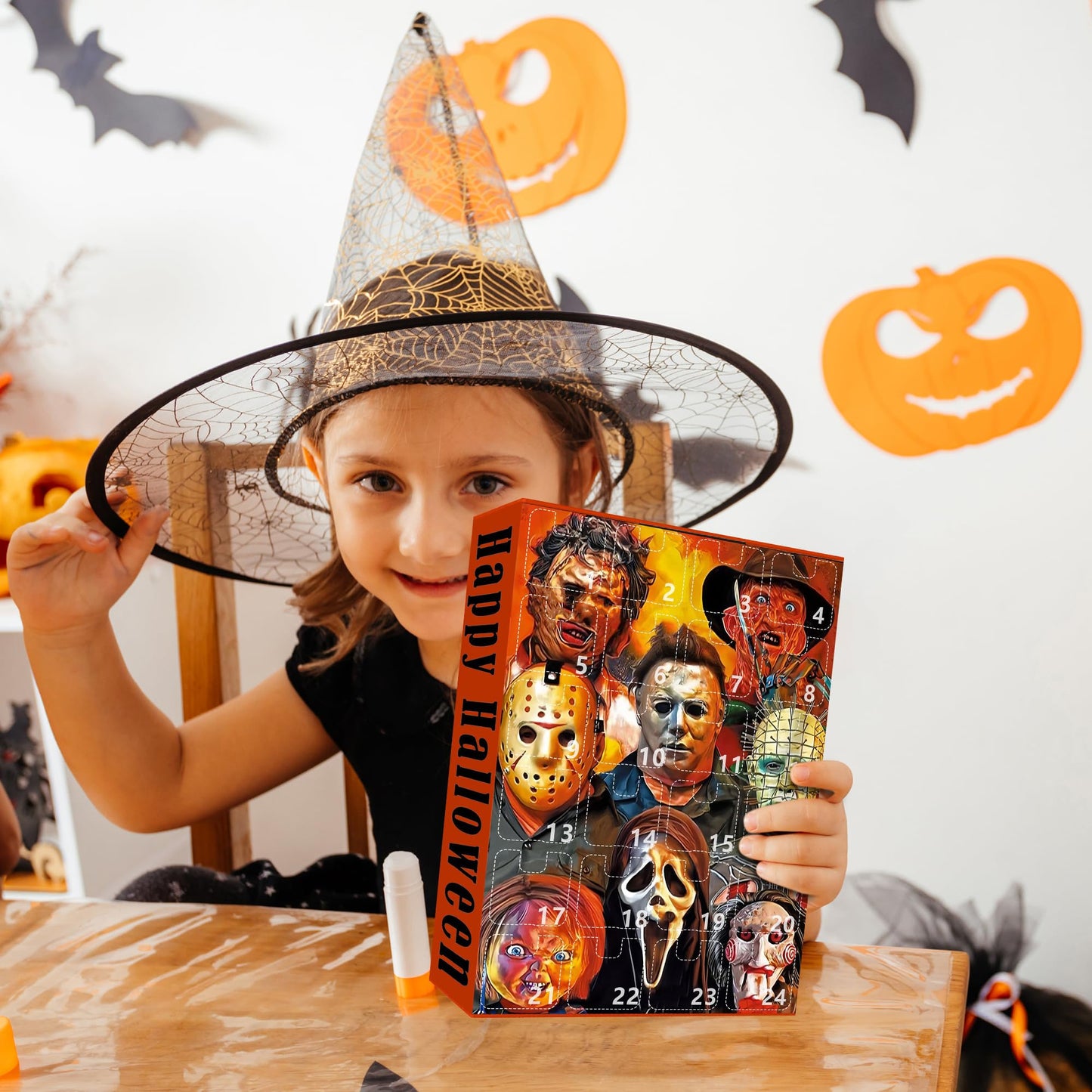 C1krint 2025 Halloween Advent Calendar - Contain 24 Gifts Horror Movie Character Advent Calendar Straw Topper Keychains Figures Toy for Kids Halloween Christmas Countdown Calendar Birthday Party Gifts