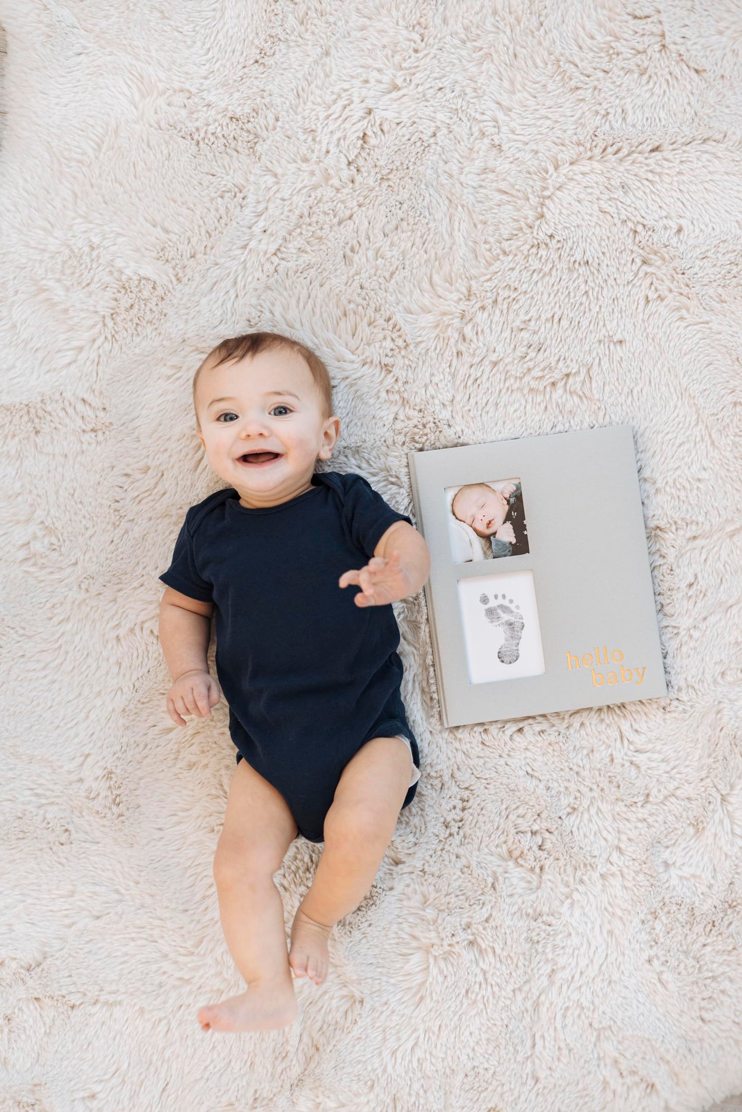 Pearhead Linen Memory Book for Baby Boy or Girl, First 5 Year Baby Book, Monthly Milsetone Scrapbook and Photo Album, My Baby Book