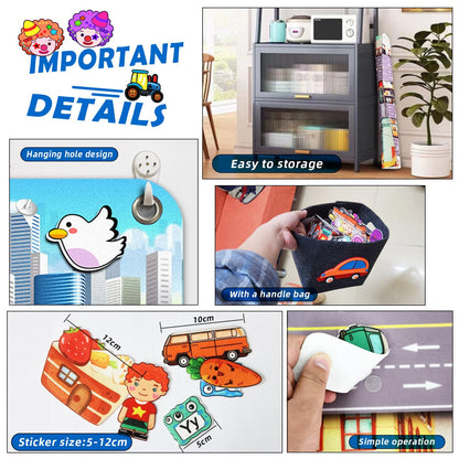 200 PCS Felt Board Story Set for Toddlers with Storage Bag City Traffic Themed Flannel Sensory Board Wall Interactive Storytelling Teaching Play Activity Kits 40x28 inch(Lightgrey)