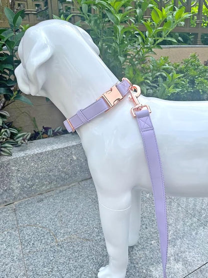 Dog Collar and Leash Set.Soft and Easy to Clean Vegan Leather with Rose Gold Metal Buckle for Small Medium Large Dogs (Light Purple, M(13.8"-19.7"))