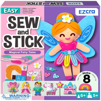 EZCRA Fairy Sewing Kit for Kids - 8-in-1 Kids Sewing Kit - Easy to Do Craft Kits for Ages 4-8 - Sewing Crafts - Extra Felt Stickers for Decoration - No Mess with Full Instructions