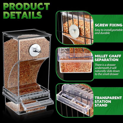 Yaomiao 6 Pcs No Mess Bird Feeders Automatic Clear Parrot Water Dispenser Acrylic Quail Feeder and Watered Cage Accessories Indoor for Small and Medium Parrot Cockatiel Canary(Clear Feeder)