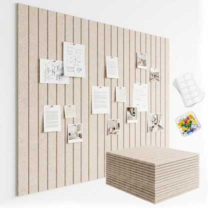 59 x 36 Felt Bulletin Board Tiles - 15 Pack 150g High-Density Sound Absorbing Panels, Slat Wall Cork Board Alternative for Office & Home, Includes 30 Pushpins & 75 Adhesive Tabs, Oatmeal