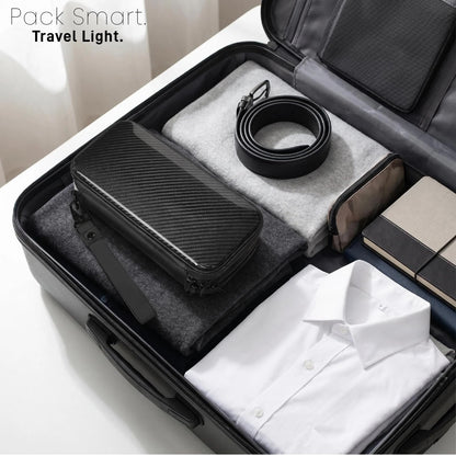 T-carbon Carbon Fiber Lightweight Men's Travel Toiletry Bag, Waterproof Protective Hard Shell Hanging Dopp Kit with Dual Pockets, Shaving Grooming Organizer, Compact Travel Essentials, Black
