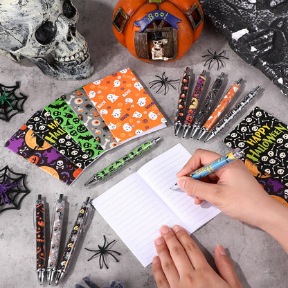 Mimorou 40 Pcs Halloween Party Favors Supplies 10 Sets Gifts Includes 24 oz Spider Skull Tumbler with Lid and Straw Cosmetic Bags Notepads Ballpoint Pens for Halloween Party Favors
