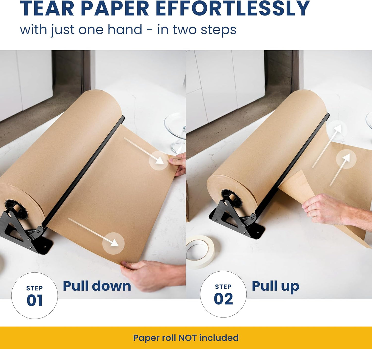 DIY Crew 18 Inch Paper Roll Dispenser and Cutter - Heavy-Duty Wall Mountable, Non Slip Tabletop - Kraft, Freezer, Butcher Paper - Up to 1000ft Rolls