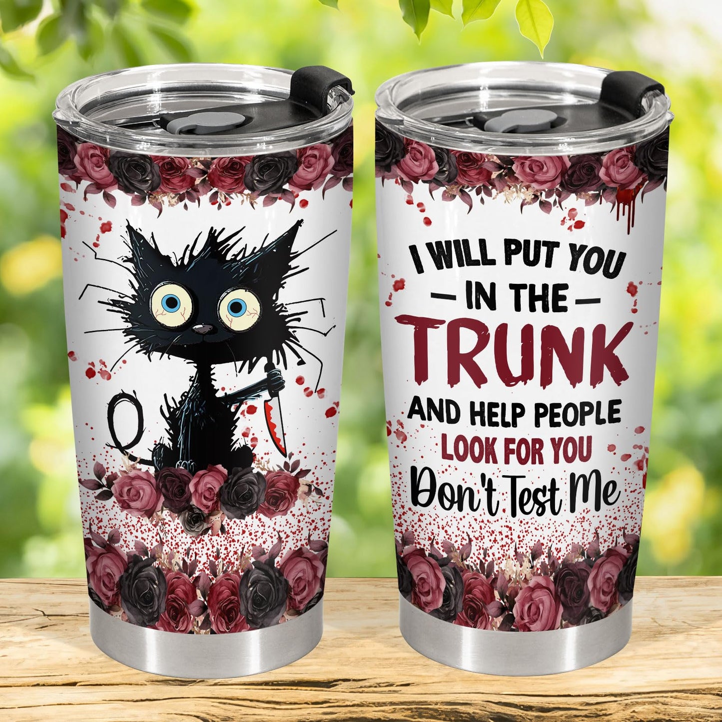 34HD Crazy Cat Tumbler with Lid, 20 oz Stainless Steel Vacuum Insulated Put You In The Trunk Mug, Funny Gifts for Cat Lover Women Men, Black Kitty Gifts for Birthday Halloween Christmas