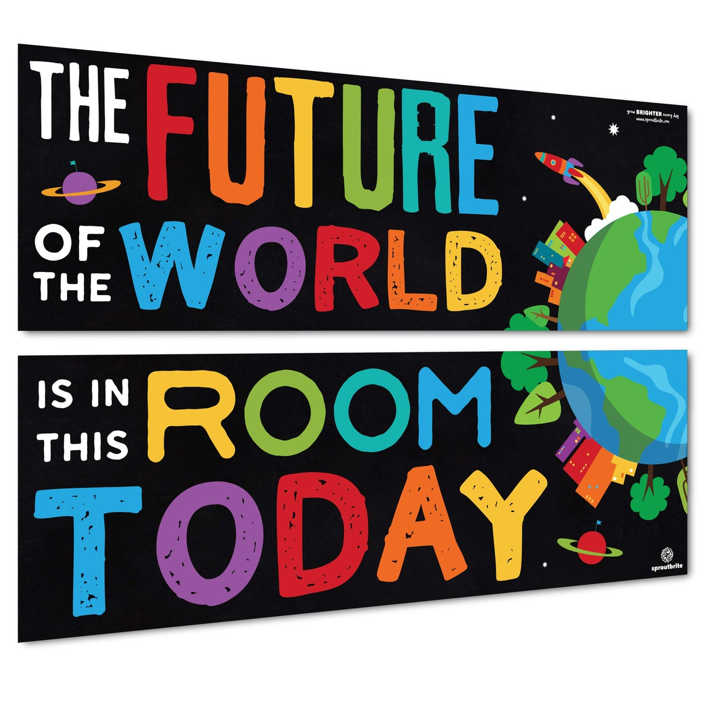 Sproutbrite 13.5" x 39" Educational Posters - 2 Teacher Posters for Classroom - Bulletin Board and Wall Decor for Pre, Elementary and Middle School Creates a Purpose-Driven and Motivated Classroom Environment