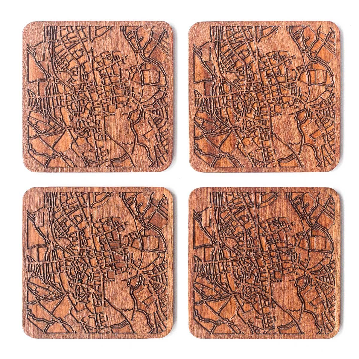 Oxford, England Map Coaster by O3 Design Studio, Set of 4, Sapele Wooden Coaster with city map, Multiple city optional, Handmade
