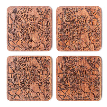 Oxford, England Map Coaster by O3 Design Studio, Set of 4, Sapele Wooden Coaster with city map, Multiple city optional, Handmade