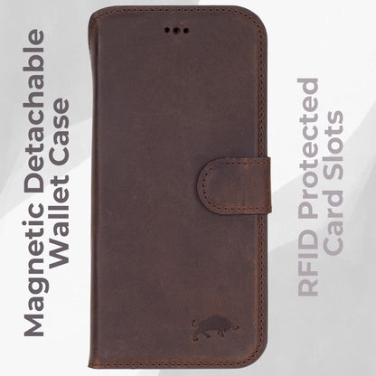 VENOULT Leather Wallet Case for iPhone 17 Pro Max, Full Grain Genuine Leather, Magnetic Detachable, 4 Card Holder, Buesiness Style, Compatible with MagSafe, RFID, Handmade (Vintage Brown)