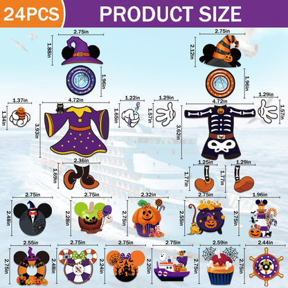 Halloween Cruise Door Magnets Decorations - 24 Pcs Mouse Magnet Stickers, Cute Funny Pumpkin Bats Spider Magnetic Accessories for Cabin Ship Carnival Party Supplies Holiday Stateroom Refrigerator