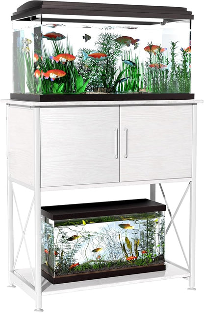 Herture 20-29 Gallon Aquarium Stand Metal Frame Fish Tank Stand with Cabinet Storage, for 20 Gallon Long Aquarium,30.7" L*16.5" W Tabletop,330LBS Capacity White PG01YGW