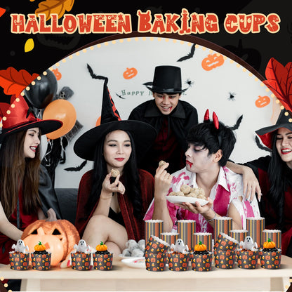 Funnymoom 100 Pcs Halloween Pumpkin Paper Baking Cups Black Orange Cupcake Liners Wrappers Decorative Cupcake Holders for Halloween Birthday Party Supply