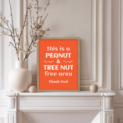 Poster Master Peanut and Tree Nut Free Area Poster - Food Allergy Awareness Print - Typography Art - Trendy Art - Gift for Men & Women - Decor for School, Office or Classroom, 11x14 Beige Framed